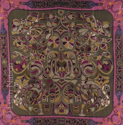 A variation of the Hermès scarf `Folklore ` first edited in 1980 by `Henri d'Origny`