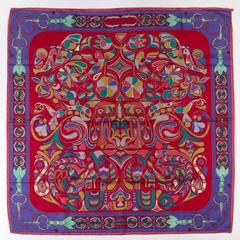 Hermès Folklore scarf in red by Henri d'Origny, 1980