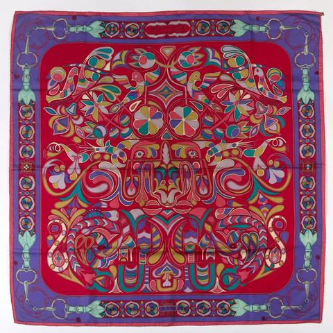 Hermès Folklore scarf in red by Henri d'Origny, 1980