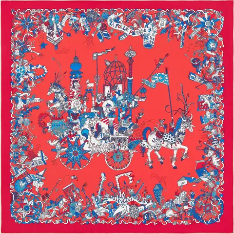 A variation of the Hermès scarf `La folle parade` first edited in 2020 by `Fanjul Claire `