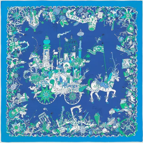A variation of the Hermès scarf `La folle parade` first edited in 2020 by `Fanjul Claire `