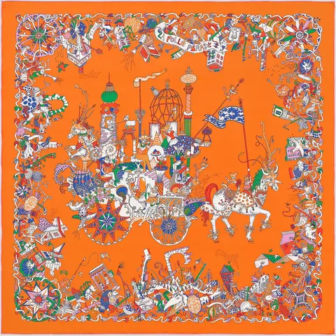 A variation of the Hermès scarf `La folle parade` first edited in 2020 by `Fanjul Claire `