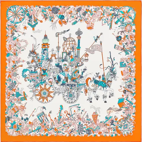 A variation of the Hermès scarf `La folle parade` first edited in 2020 by `Fanjul Claire `
