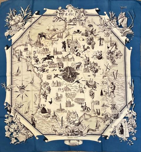 A variation of the Hermès scarf `La france ` first edited in 1959 by `Perrière de la Françoise  `