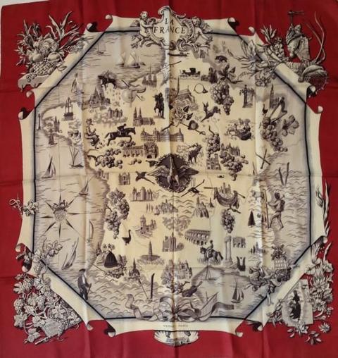 A variation of the Hermès scarf `La france ` first edited in 1959 by `Perrière de la Françoise  `