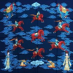 A variation of the Hermès scarf `Galop volant ` first edited in 1998 by `Dimitri Rybaltchenko`