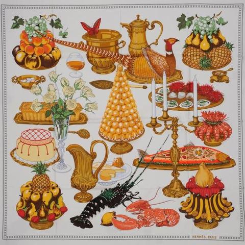 A variation of the Hermès scarf `Gastronomie` first edited in 1961 by `Christiane Vauzelles`, `Robert Dumas`