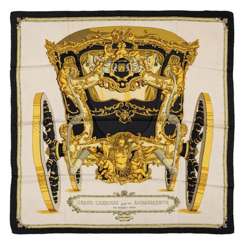 A variation of the Hermès scarf `Grand carrosse pour un ambassadeur` first edited in 1961 by `Lise Coutin`
