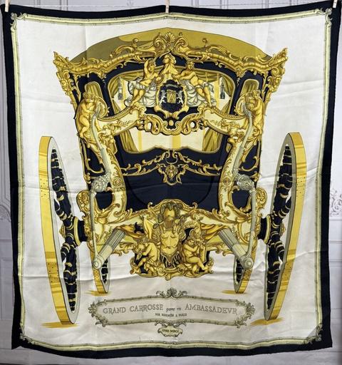 Hermès Grand Carrosse pour un Ambassadeur scarf in white by Lise Coutin, 1961