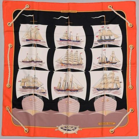 A variation of the Hermès scarf `Grand largue ` first edited in 1980 by `Pierre Péron`