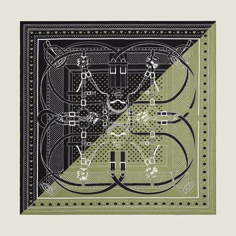 A variation of the Hermès scarf `Grand manège bandana love` first edited in 2020 by `Henri d'Origny`
