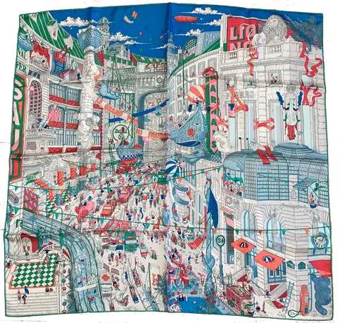 A variation of the Hermès scarf `Le grand prix du faubourg` first edited in 2018 by `Gattoni Ugo`