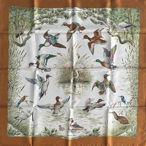 A variation of the Hermès scarf `Halte en camargue ` first edited in 1989 by `Robert Dallet`