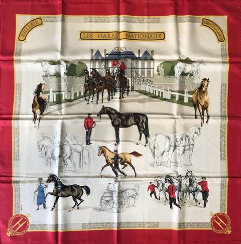 A variation of the Hermès scarf `Les haras nationaux ` first edited in 1989 by `Hubert de Watrigant`