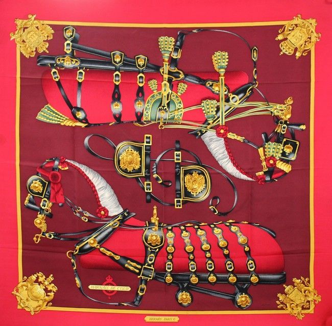 HERMES エルメス カレ90 Harnais de Cour 未使用タグ付き エルメスカレ 90 HARNAIS DE COEUR ブルーノワール/クレーム