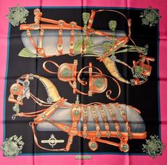A variation of the Hermès scarf `Harnais de cour ` first edited in 1977 by `Philippe Ledoux`