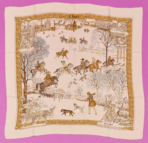 Hermès L'Hiver scarf in beige by Philippe Ledoux, 1969