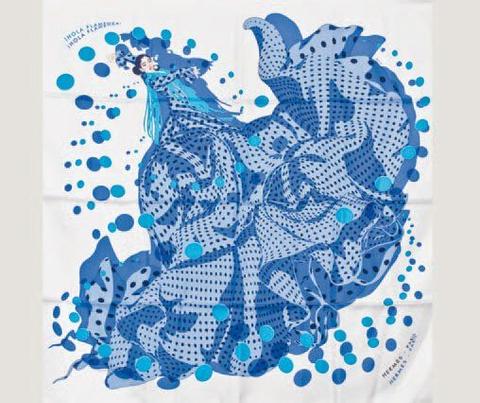 A variation of the Hermès scarf `Hola flamenca II` first edited in 2005 by `Dimitri Rybaltchenko`