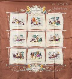 A variation of the Hermès scarf `Ile de robinson crusoé en 9 tableaux ` first edited in 1951 by `Hugo Grygkar`