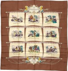 A variation of the Hermès scarf `Ile de robinson crusoé en 9 tableaux ` first edited in 1951 by `Hugo Grygkar`