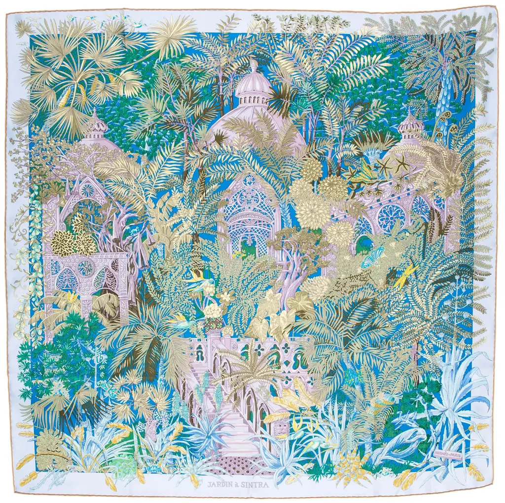 Jardin à sintra blue, green, pink - Hermès Scarf Details | Scarf Sage