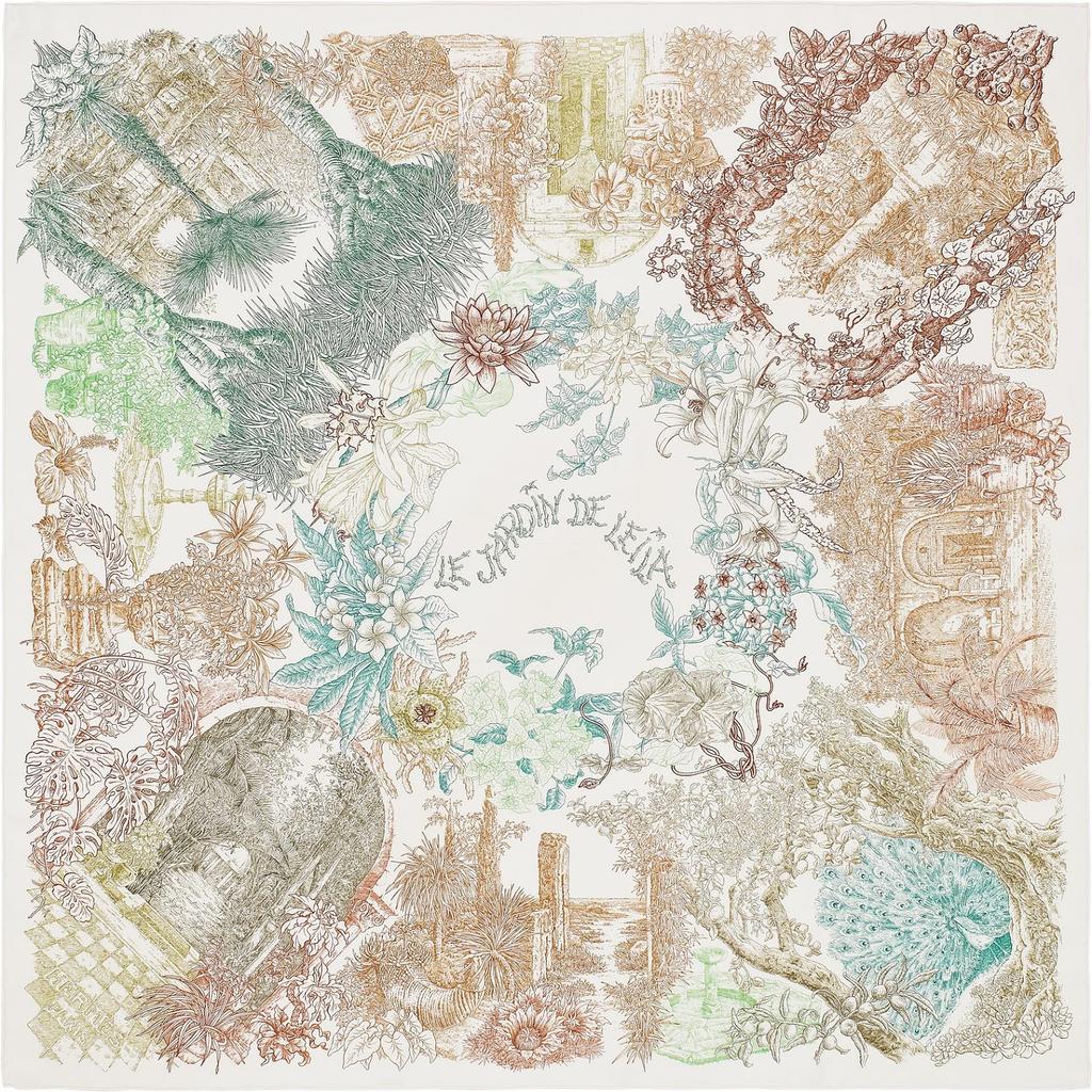 Le jardin de leïla blue, orange, green - Hermès Scarf Details