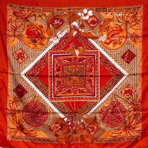 A variation of the Hermès scarf `Le jardin des coptes ` first edited in 2004 by `Laurence Bourthoumieux`