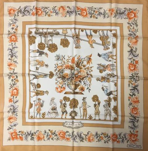 A variation of the Hermès scarf `Les jardiniers du roy ` first edited in 1967 by `Maurice Tranchant`
