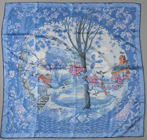 A variation of the Hermès scarf `Jardins de la nouvelle angleterre ` first edited in 2009 by `Laurence Bourthoumieux`