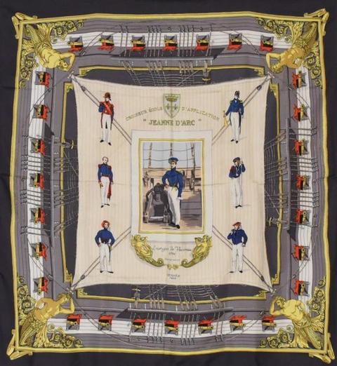 A variation of the Hermès scarf `Jeanne d'arc - croiseur école d'application ` first edited in 1954 by `Hugo Grygkar`