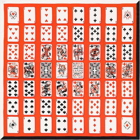 A variation of the Hermès scarf `Jeu de cartes` first edited in 2018 by `Anne Marie Cassandre`