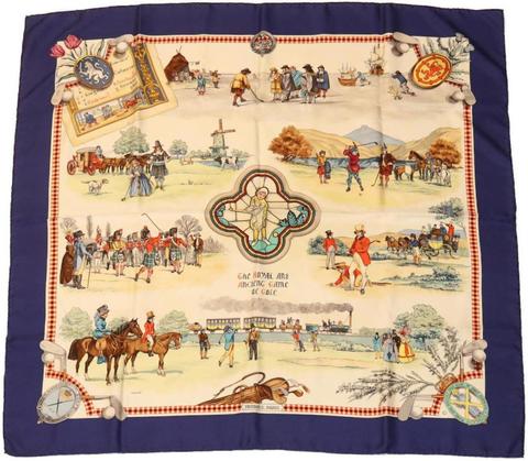 A variation of the Hermès scarf `Jeu de golf ancien et royal` first edited in 1968 by `Philippe Ledoux`