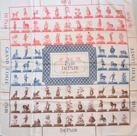 A variation of the Hermès scarf `Le jeu du pair-impair ` first edited in 1955 by `Hugo Grygkar`
