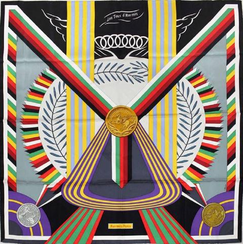A variation of the Hermès scarf `Les jeux d'hermès` first edited in 2013 by `Julie Abadie`