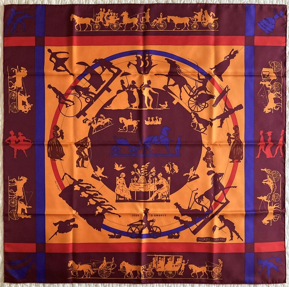 Jeux d'ombres red, orange, purple, brown - Hermès Scarf