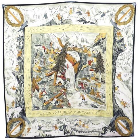 A variation of the Hermès scarf `Les joies de la montagne` first edited in 1959 by `Jean-Louis Clerc`