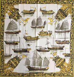 A variation of the Hermès scarf `Jonques et sampans ` first edited in 1966 by `Françoise De La Perriere`