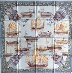 A variation of the Hermès scarf `Jonques et sampans ` first edited in 1966 by `Françoise De La Perriere`