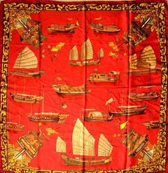 A variation of the Hermès scarf `Jonques et sampans ` first edited in 1966 by `Françoise De La Perriere`