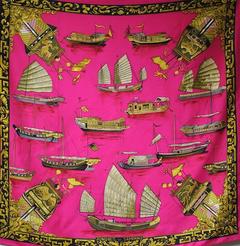 A variation of the Hermès scarf `Jonques et sampans ` first edited in 1966 by `Françoise De La Perriere`