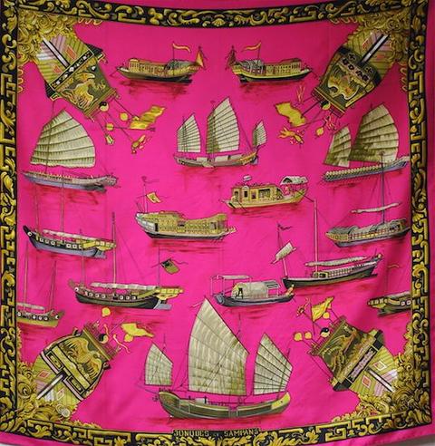 A variation of the Hermès scarf `Jonques et sampans ` first edited in 1966 by `Françoise De La Perriere`