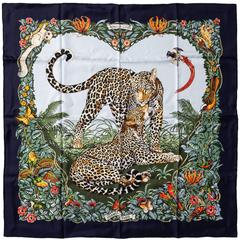 Hermès Jungle Love scarf in blue by Robert Dallet, 2000