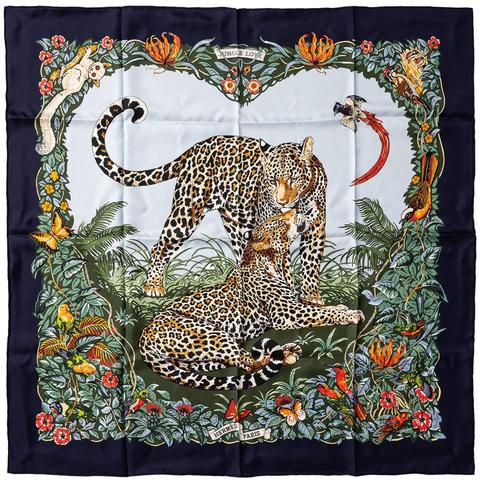 Hermès Jungle Love scarf in blue by Robert Dallet, 2000